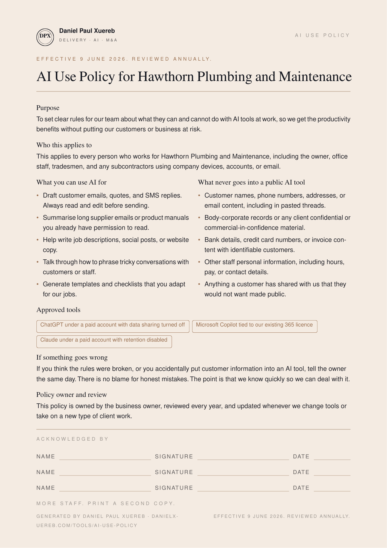 AI Use Policy Generator sample report cover